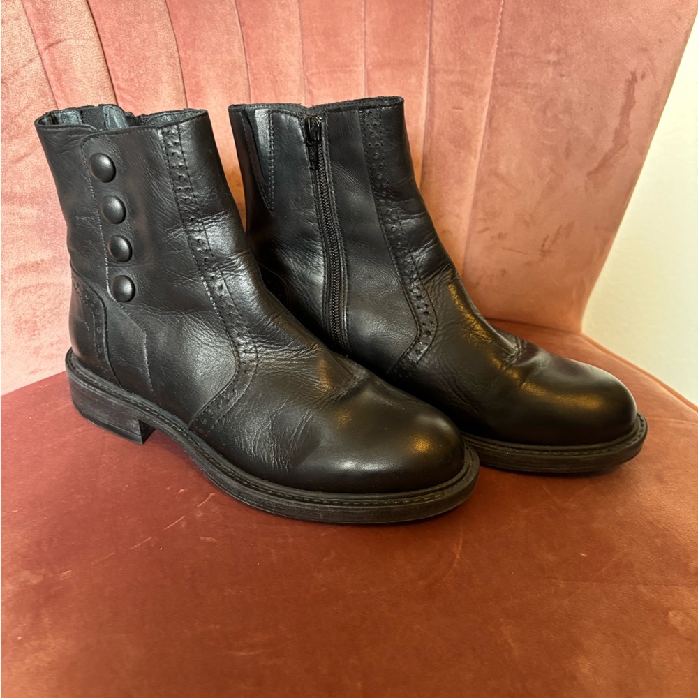 Miz Mooz Black Ankle Boots with Distressed Leather